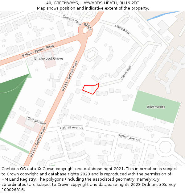 40, GREENWAYS, HAYWARDS HEATH, RH16 2DT: Location map and indicative extent of plot