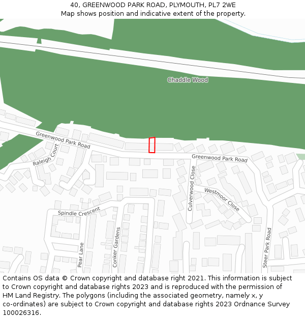 40, GREENWOOD PARK ROAD, PLYMOUTH, PL7 2WE: Location map and indicative extent of plot