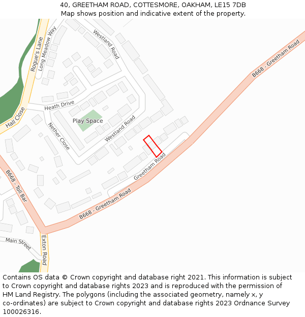 40, GREETHAM ROAD, COTTESMORE, OAKHAM, LE15 7DB: Location map and indicative extent of plot