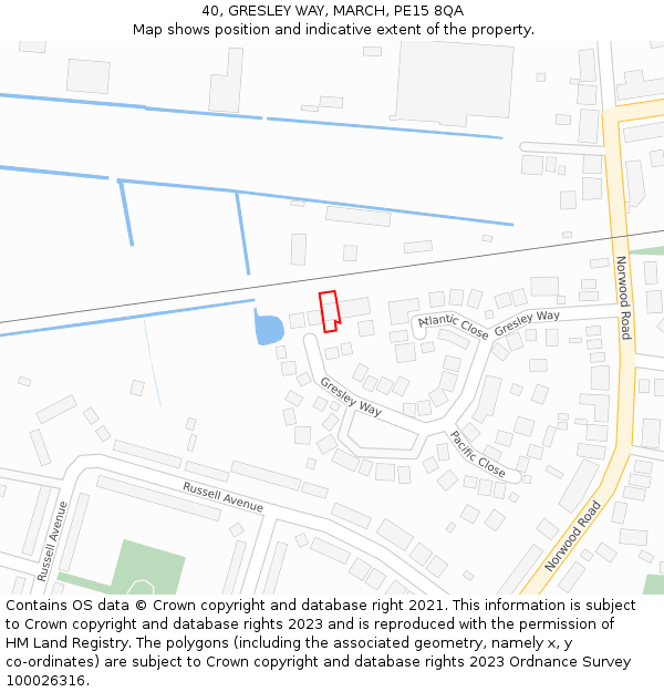 40, GRESLEY WAY, MARCH, PE15 8QA: Location map and indicative extent of plot