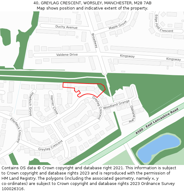 40, GREYLAG CRESCENT, WORSLEY, MANCHESTER, M28 7AB: Location map and indicative extent of plot