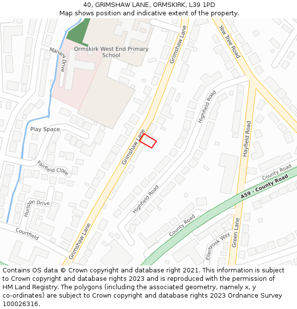 40, GRIMSHAW LANE, ORMSKIRK, L39 1PD: Location map and indicative extent of plot