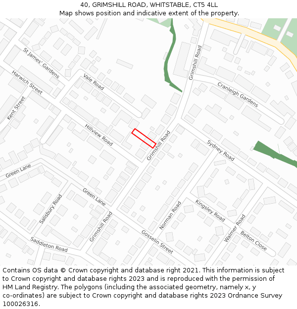 40, GRIMSHILL ROAD, WHITSTABLE, CT5 4LL: Location map and indicative extent of plot
