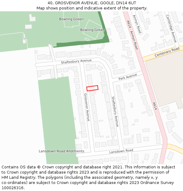 40, GROSVENOR AVENUE, GOOLE, DN14 6UT: Location map and indicative extent of plot