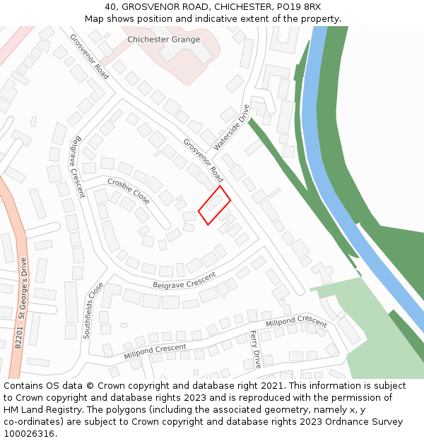 40, GROSVENOR ROAD, CHICHESTER, PO19 8RX: Location map and indicative extent of plot