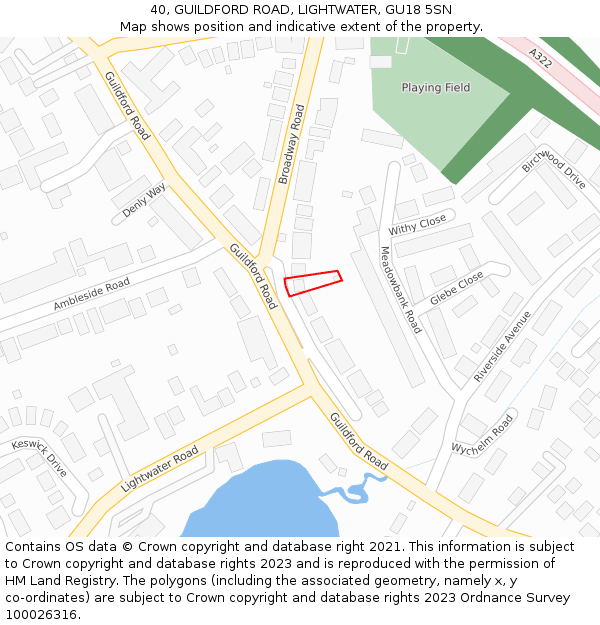 40, GUILDFORD ROAD, LIGHTWATER, GU18 5SN: Location map and indicative extent of plot