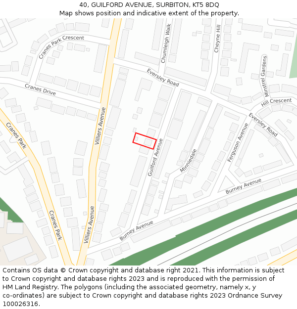 40, GUILFORD AVENUE, SURBITON, KT5 8DQ: Location map and indicative extent of plot