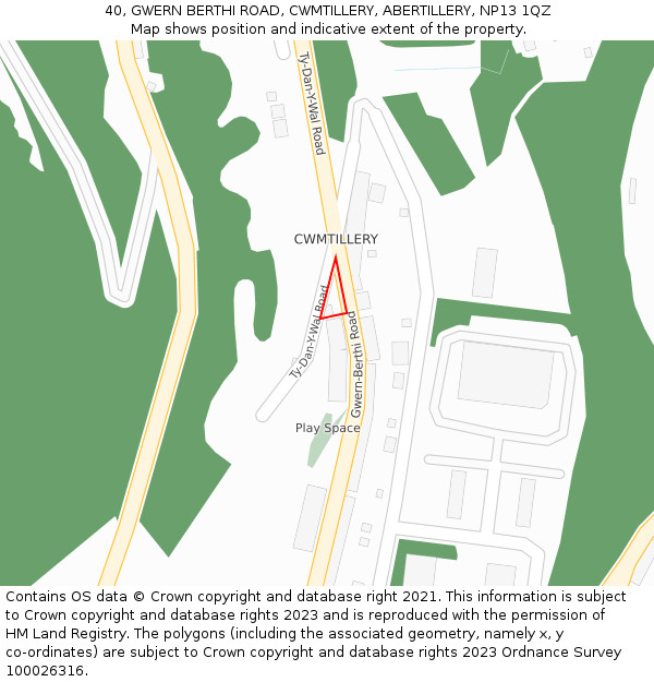 40, GWERN BERTHI ROAD, CWMTILLERY, ABERTILLERY, NP13 1QZ: Location map and indicative extent of plot