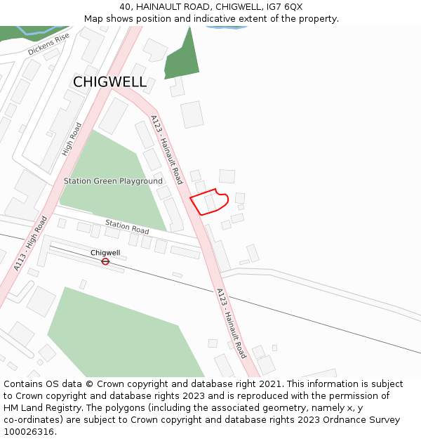40, HAINAULT ROAD, CHIGWELL, IG7 6QX: Location map and indicative extent of plot