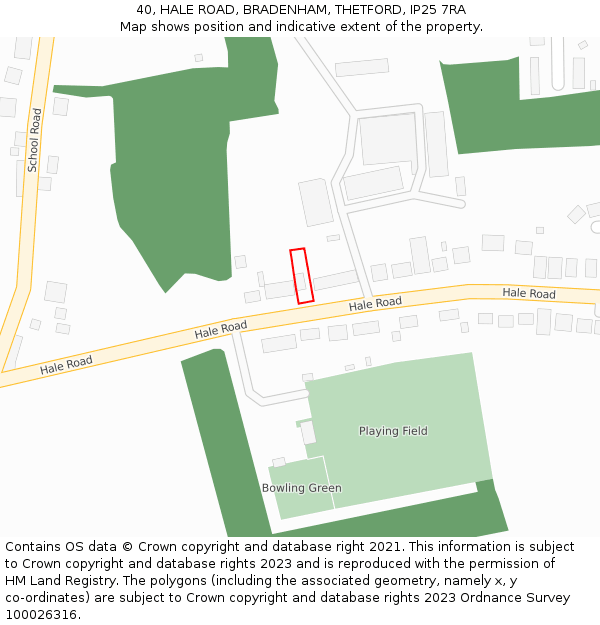 40, HALE ROAD, BRADENHAM, THETFORD, IP25 7RA: Location map and indicative extent of plot