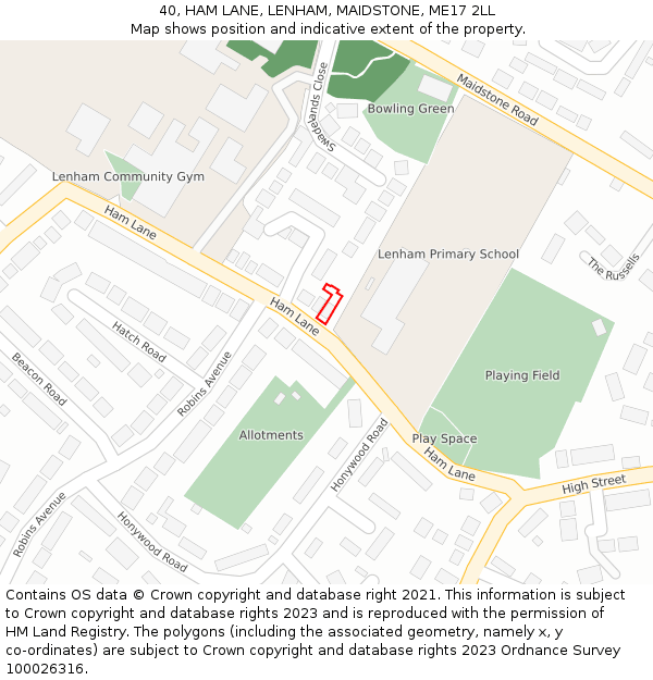 40, HAM LANE, LENHAM, MAIDSTONE, ME17 2LL: Location map and indicative extent of plot