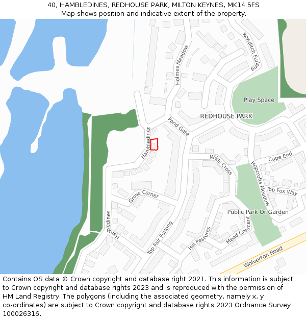 40, HAMBLEDINES, REDHOUSE PARK, MILTON KEYNES, MK14 5FS: Location map and indicative extent of plot