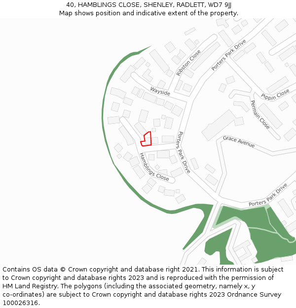 40, HAMBLINGS CLOSE, SHENLEY, RADLETT, WD7 9JJ: Location map and indicative extent of plot