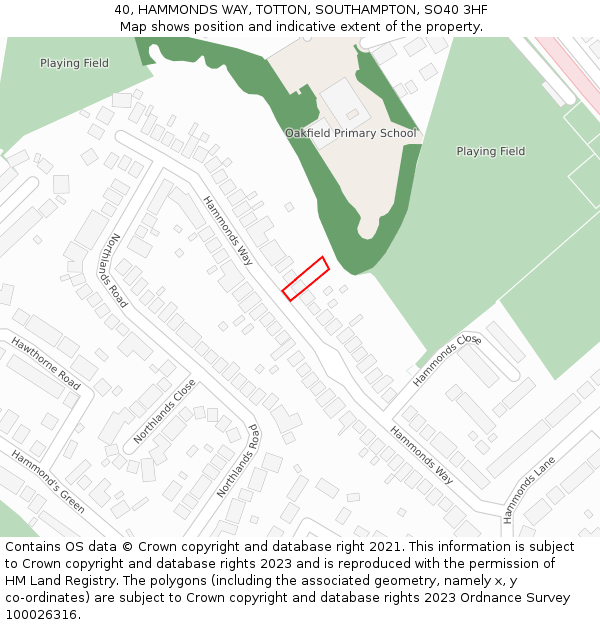 40, HAMMONDS WAY, TOTTON, SOUTHAMPTON, SO40 3HF: Location map and indicative extent of plot