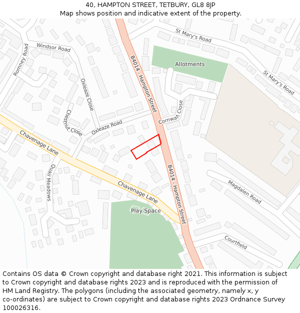 40, HAMPTON STREET, TETBURY, GL8 8JP: Location map and indicative extent of plot