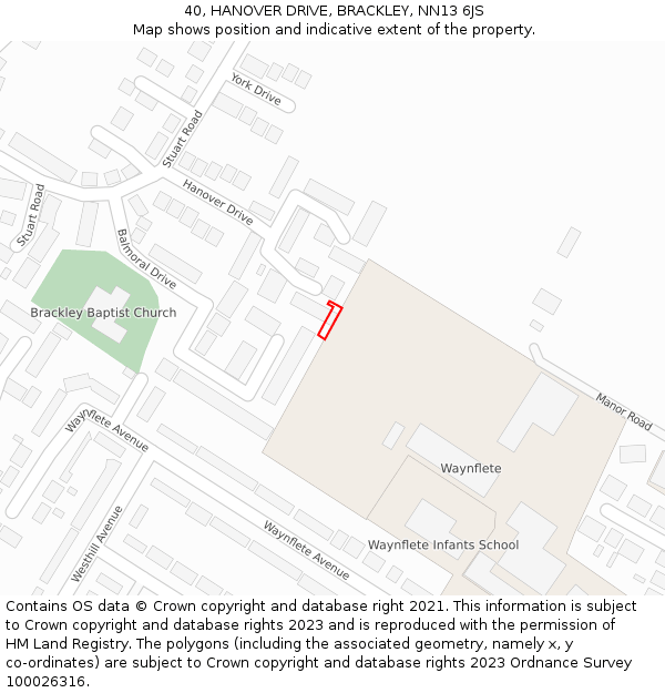 40, HANOVER DRIVE, BRACKLEY, NN13 6JS: Location map and indicative extent of plot