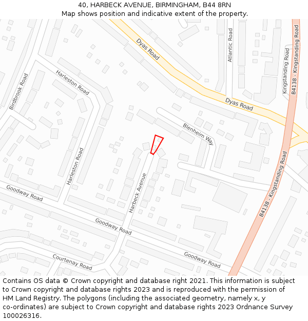 40, HARBECK AVENUE, BIRMINGHAM, B44 8RN: Location map and indicative extent of plot