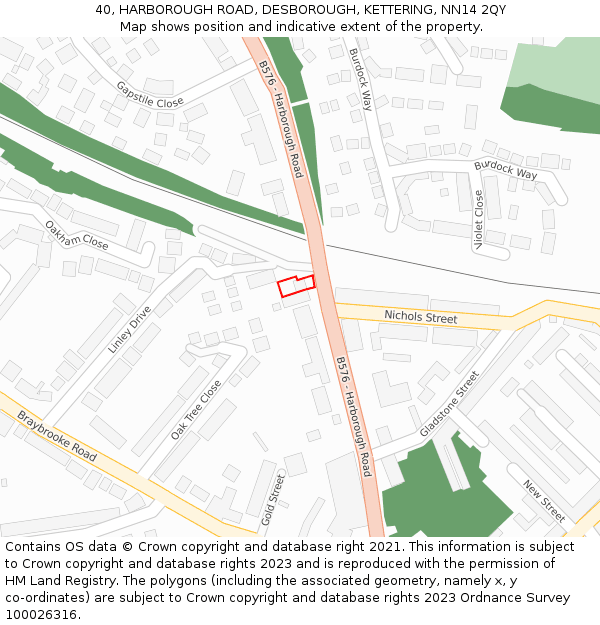 40, HARBOROUGH ROAD, DESBOROUGH, KETTERING, NN14 2QY: Location map and indicative extent of plot