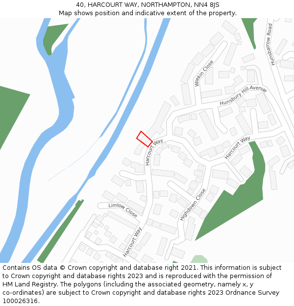 40, HARCOURT WAY, NORTHAMPTON, NN4 8JS: Location map and indicative extent of plot