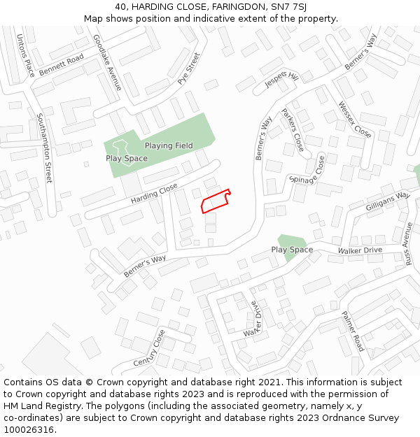 40, HARDING CLOSE, FARINGDON, SN7 7SJ: Location map and indicative extent of plot