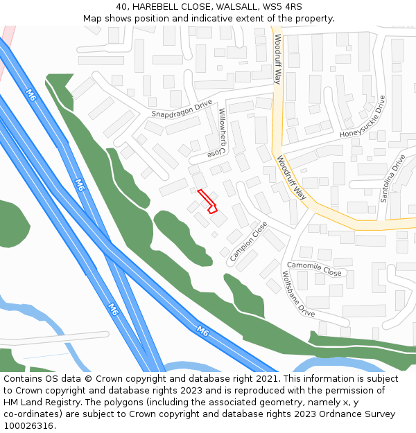 40, HAREBELL CLOSE, WALSALL, WS5 4RS: Location map and indicative extent of plot