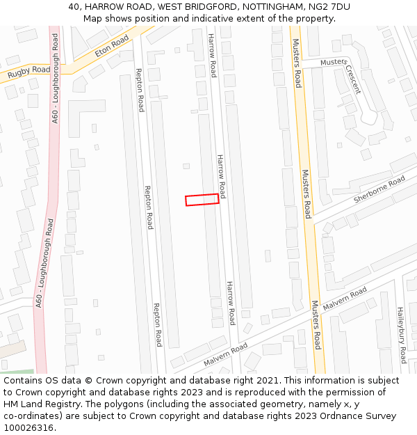 40, HARROW ROAD, WEST BRIDGFORD, NOTTINGHAM, NG2 7DU: Location map and indicative extent of plot