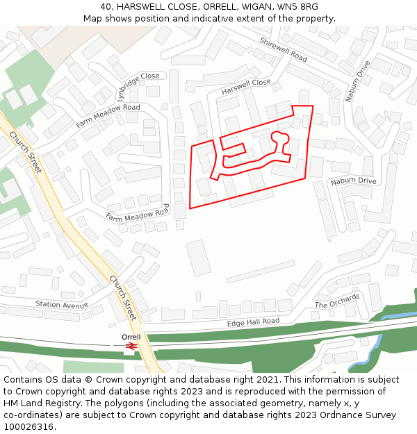 40, HARSWELL CLOSE, ORRELL, WIGAN, WN5 8RG: Location map and indicative extent of plot