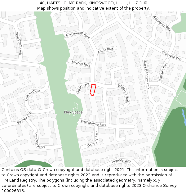 40, HARTSHOLME PARK, KINGSWOOD, HULL, HU7 3HP: Location map and indicative extent of plot