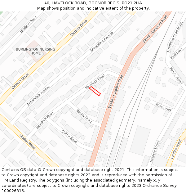 40, HAVELOCK ROAD, BOGNOR REGIS, PO21 2HA: Location map and indicative extent of plot