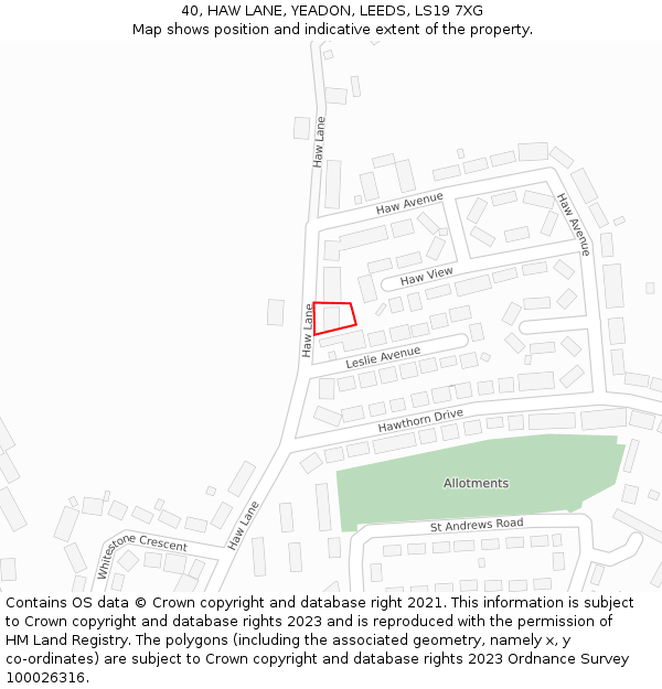 40, HAW LANE, YEADON, LEEDS, LS19 7XG: Location map and indicative extent of plot