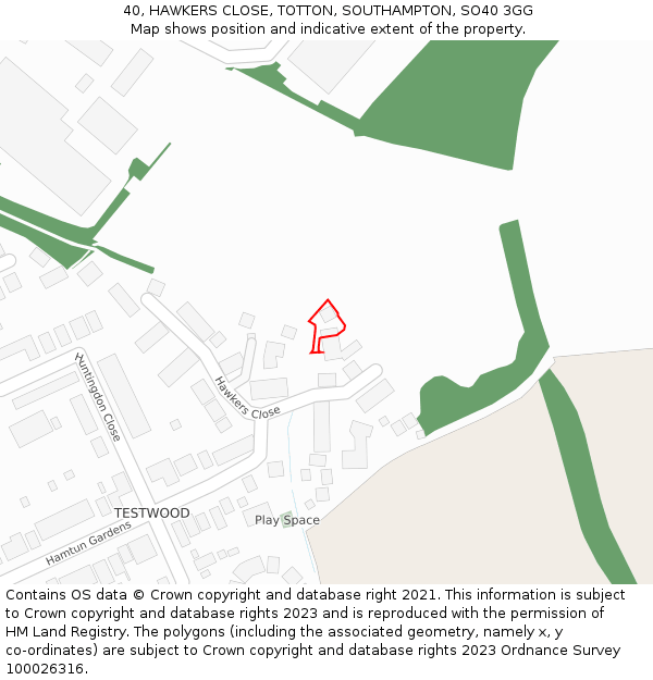 40, HAWKERS CLOSE, TOTTON, SOUTHAMPTON, SO40 3GG: Location map and indicative extent of plot