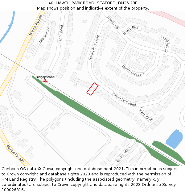 40, HAWTH PARK ROAD, SEAFORD, BN25 2RF: Location map and indicative extent of plot