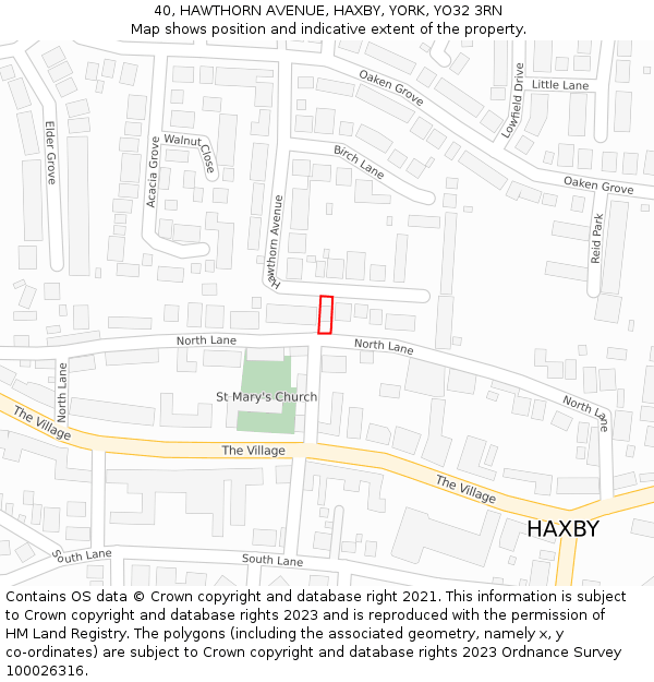 40, HAWTHORN AVENUE, HAXBY, YORK, YO32 3RN: Location map and indicative extent of plot