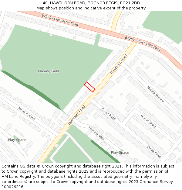 40, HAWTHORN ROAD, BOGNOR REGIS, PO21 2DD: Location map and indicative extent of plot