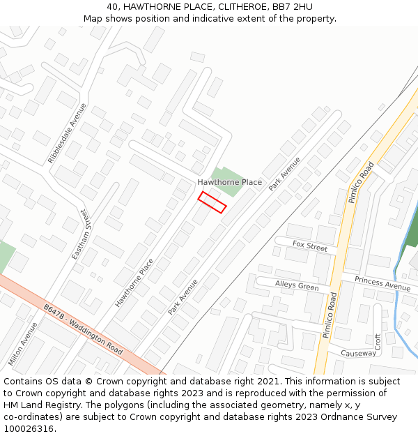 40, HAWTHORNE PLACE, CLITHEROE, BB7 2HU: Location map and indicative extent of plot