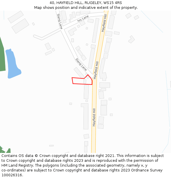 40, HAYFIELD HILL, RUGELEY, WS15 4RS: Location map and indicative extent of plot