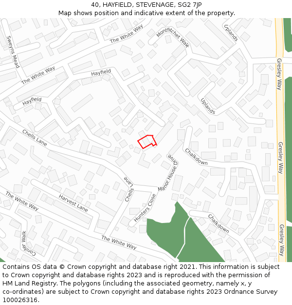 40, HAYFIELD, STEVENAGE, SG2 7JP: Location map and indicative extent of plot