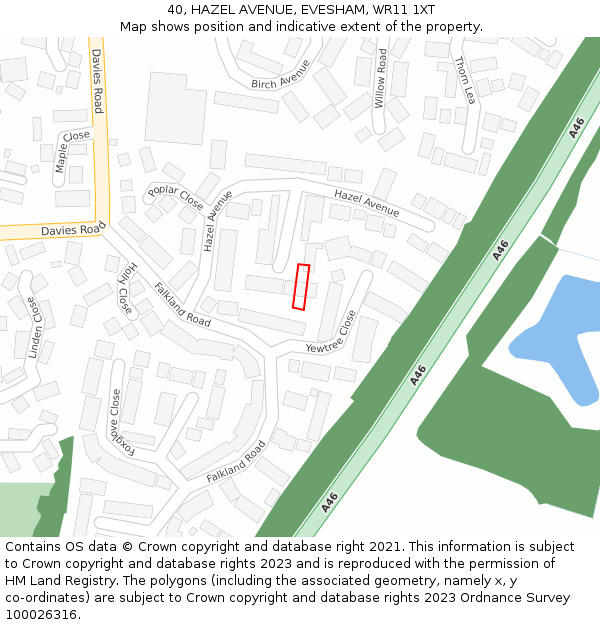 40, HAZEL AVENUE, EVESHAM, WR11 1XT: Location map and indicative extent of plot