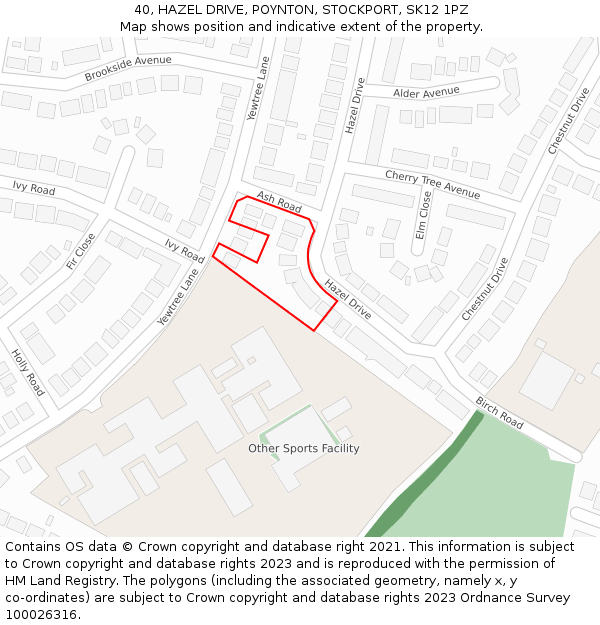 40, HAZEL DRIVE, POYNTON, STOCKPORT, SK12 1PZ: Location map and indicative extent of plot