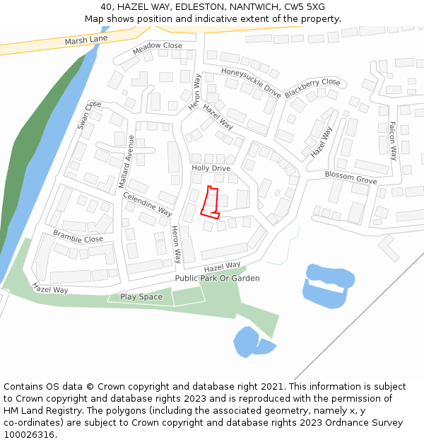 40, HAZEL WAY, EDLESTON, NANTWICH, CW5 5XG: Location map and indicative extent of plot