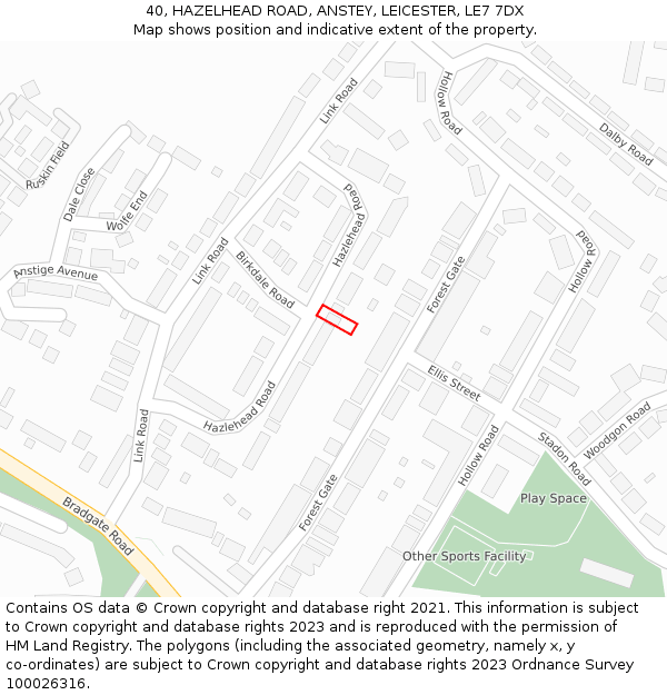 40, HAZELHEAD ROAD, ANSTEY, LEICESTER, LE7 7DX: Location map and indicative extent of plot