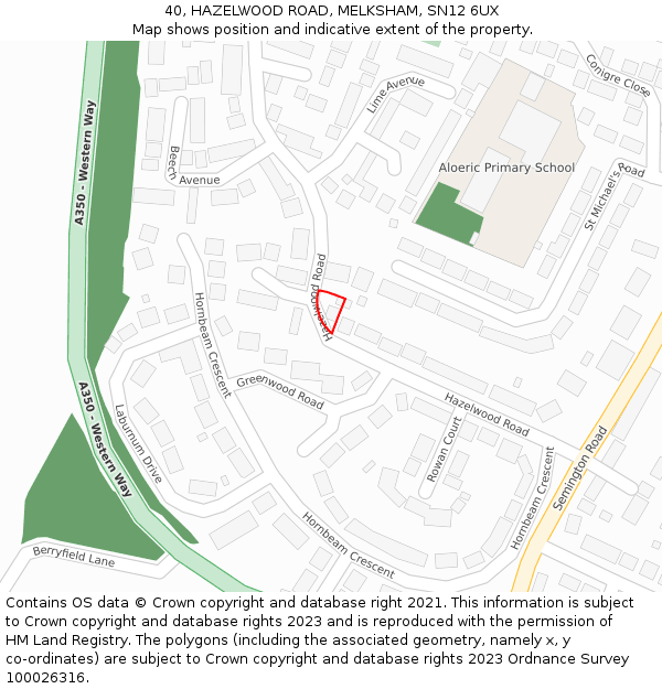40, HAZELWOOD ROAD, MELKSHAM, SN12 6UX: Location map and indicative extent of plot