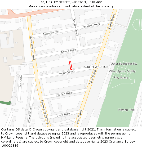 40, HEALEY STREET, WIGSTON, LE18 4PX: Location map and indicative extent of plot