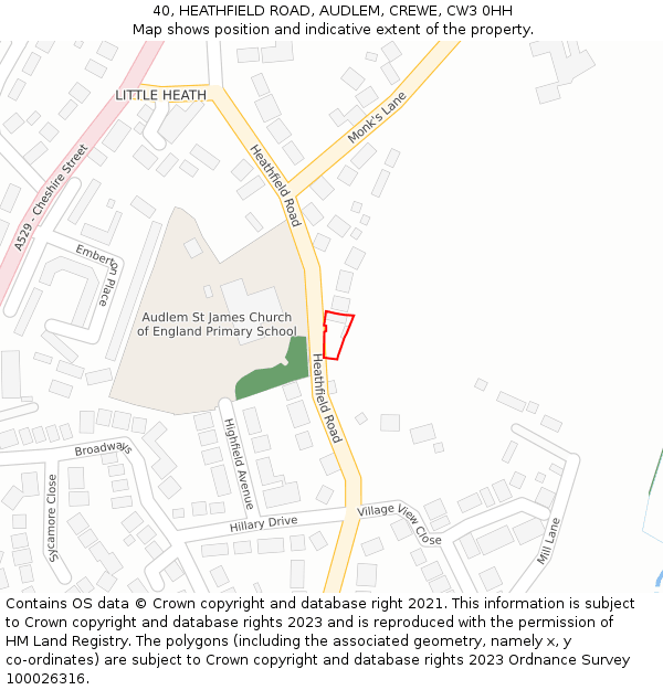 40, HEATHFIELD ROAD, AUDLEM, CREWE, CW3 0HH: Location map and indicative extent of plot