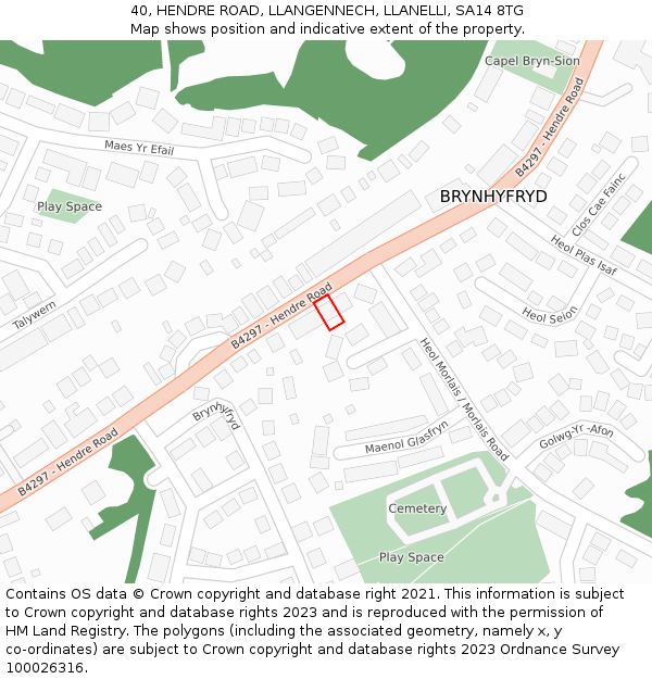 40, HENDRE ROAD, LLANGENNECH, LLANELLI, SA14 8TG: Location map and indicative extent of plot