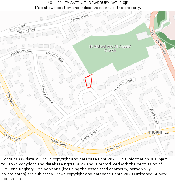 40, HENLEY AVENUE, DEWSBURY, WF12 0JP: Location map and indicative extent of plot