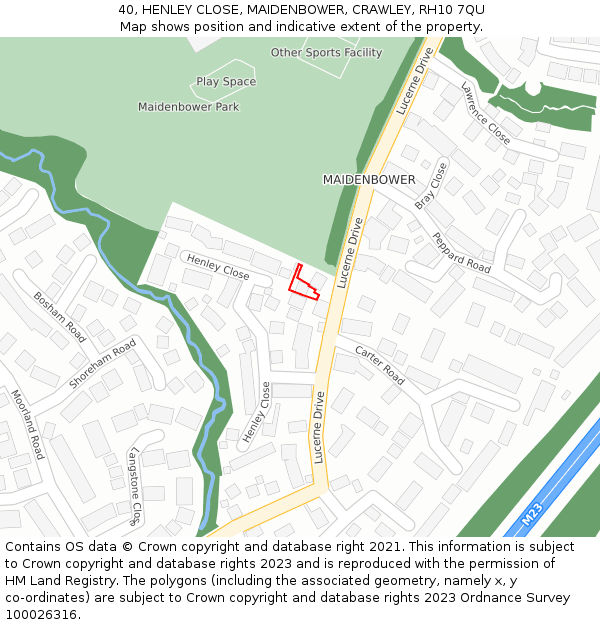 40, HENLEY CLOSE, MAIDENBOWER, CRAWLEY, RH10 7QU: Location map and indicative extent of plot