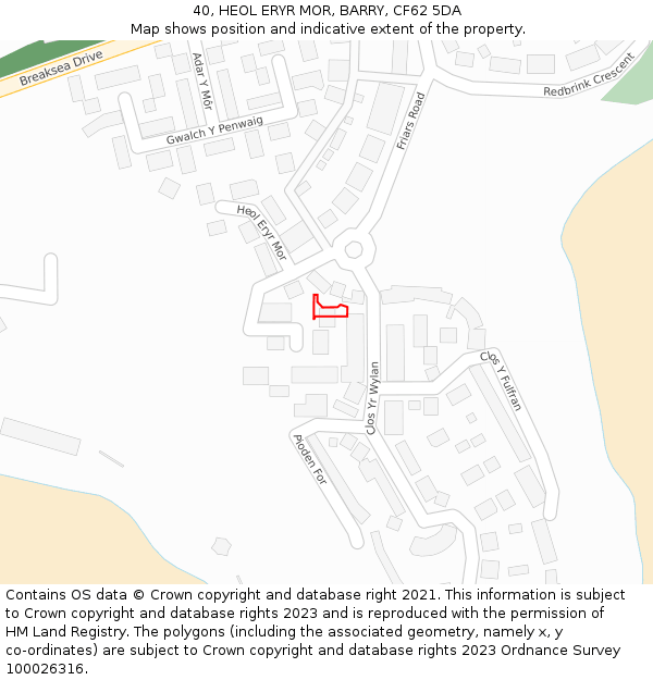 40, HEOL ERYR MOR, BARRY, CF62 5DA: Location map and indicative extent of plot