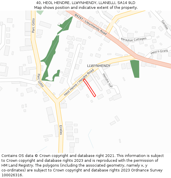 40, HEOL HENDRE, LLWYNHENDY, LLANELLI, SA14 9LD: Location map and indicative extent of plot