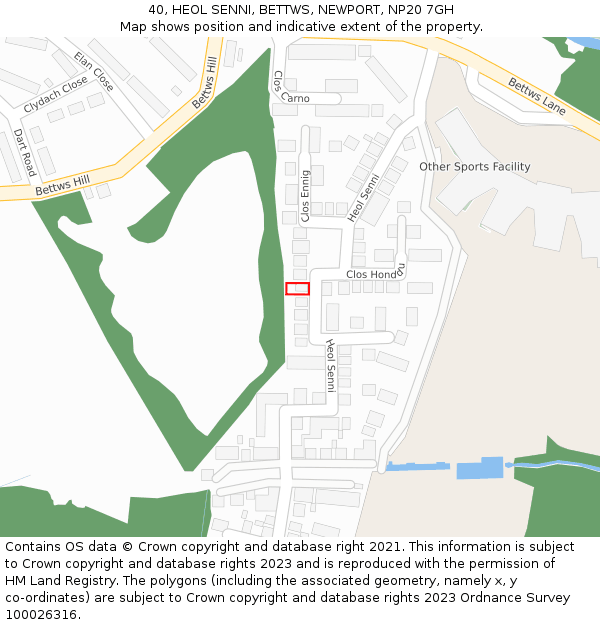 40, HEOL SENNI, BETTWS, NEWPORT, NP20 7GH: Location map and indicative extent of plot